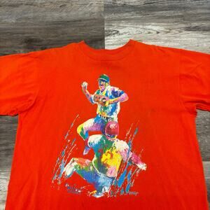 Richard Wallich Red‎ Orange Mens 2XL Baseball Player Brushstroke Graphic Tee